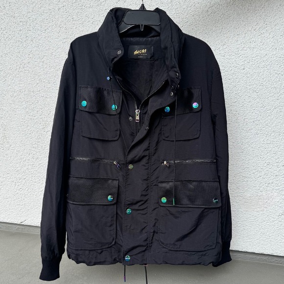 bossi Other - Hos81 Black Lightweight Utility Jacket Full Zip Pockets Iridescent Accents M NWT